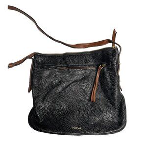 Fossil Cow Hide Leather Purse Black Brown Adjustable Strap Cross Body